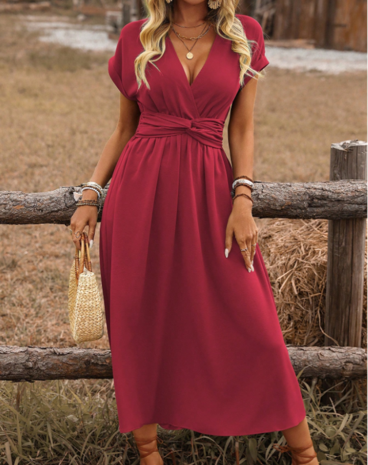 Alanah | V-Neck Wedding Guest Maxi Dress with cinched waist