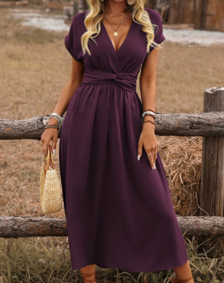 Alanah | V-Neck Wedding Guest Maxi Dress with cinched waist