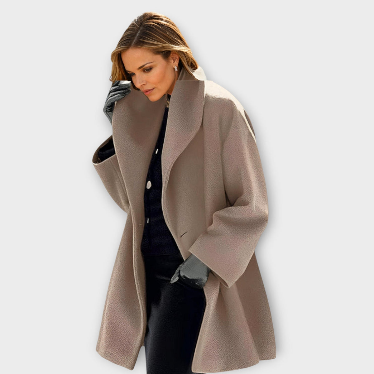 Women's Stand Collar Long Coat – Oversized Button Front Winter Overcoat