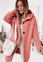 Women's Oversized Hooded Cardigan – Long Button Knit Coat