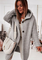 Women's Oversized Hooded Cardigan – Long Button Knit Coat