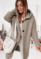 Women's Oversized Hooded Cardigan – Long Button Knit Coat