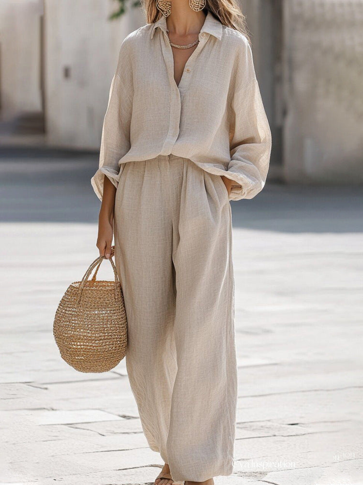 Women's Long Sleeve Co-Ord Set – Oversized Top & Wide Leg Pants Set