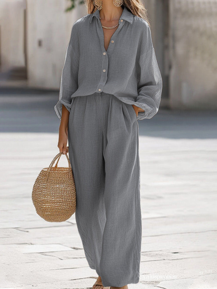 Women's Long Sleeve Co-Ord Set – Oversized Top & Wide Leg Pants Set