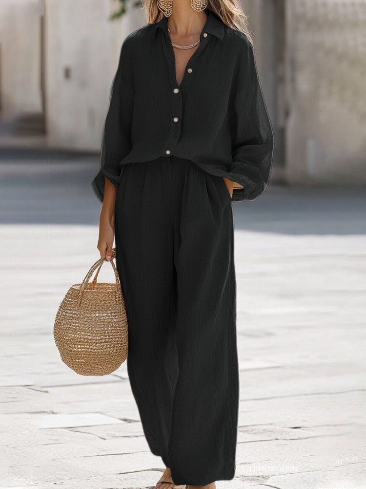 Women's Long Sleeve Co-Ord Set – Oversized Top & Wide Leg Pants Set