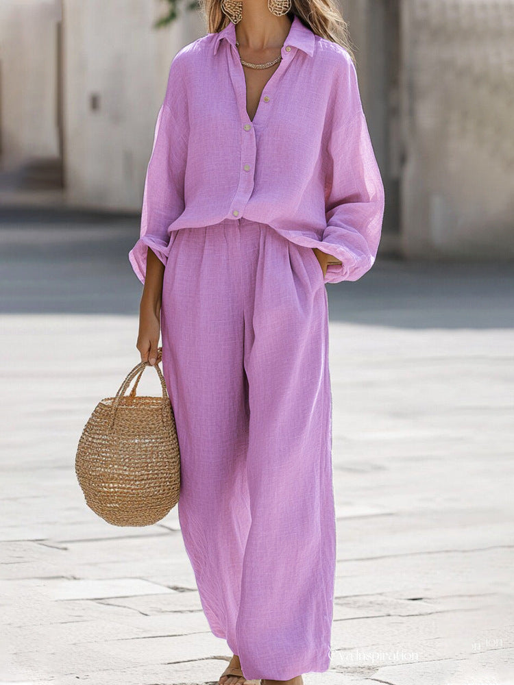 Women's Long Sleeve Co-Ord Set – Oversized Top & Wide Leg Pants Set
