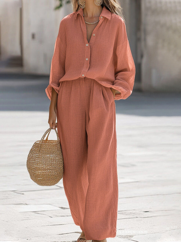 Women's Long Sleeve Co-Ord Set – Oversized Top & Wide Leg Pants Set