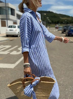 Women's Polo Midi Dress – Button Front Three-Quarter Sleeve Dress