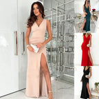 Women's Sleeveless V-Neck Occasion Dress – Fitted Side Slit Formal Dress