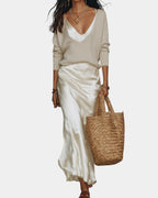Women's Long Sleeve Two-Piece Set – Blouse & Midi Skirt Set