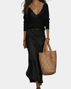 Women's Long Sleeve Two-Piece Set – Blouse & Midi Skirt Set