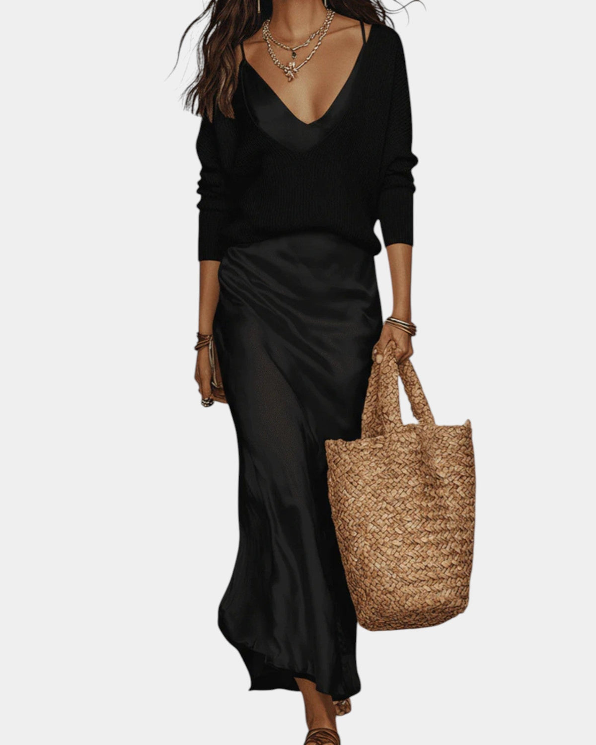 Women's Long Sleeve Two-Piece Set – Blouse & Midi Skirt Set