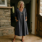 Women's Vintage Denim Look Dress – Button Front Relaxed Dress