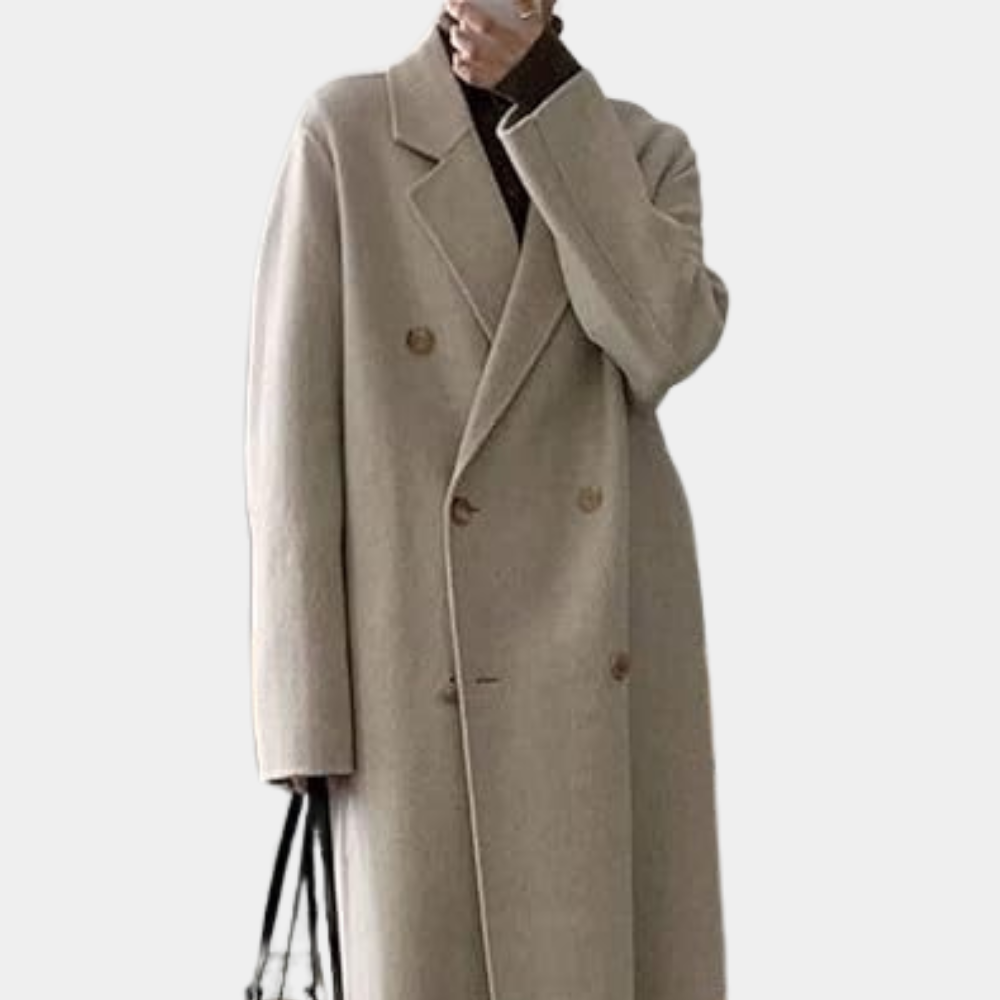 Women's Long Double-Breasted Coat – Oversized Winter Overcoat