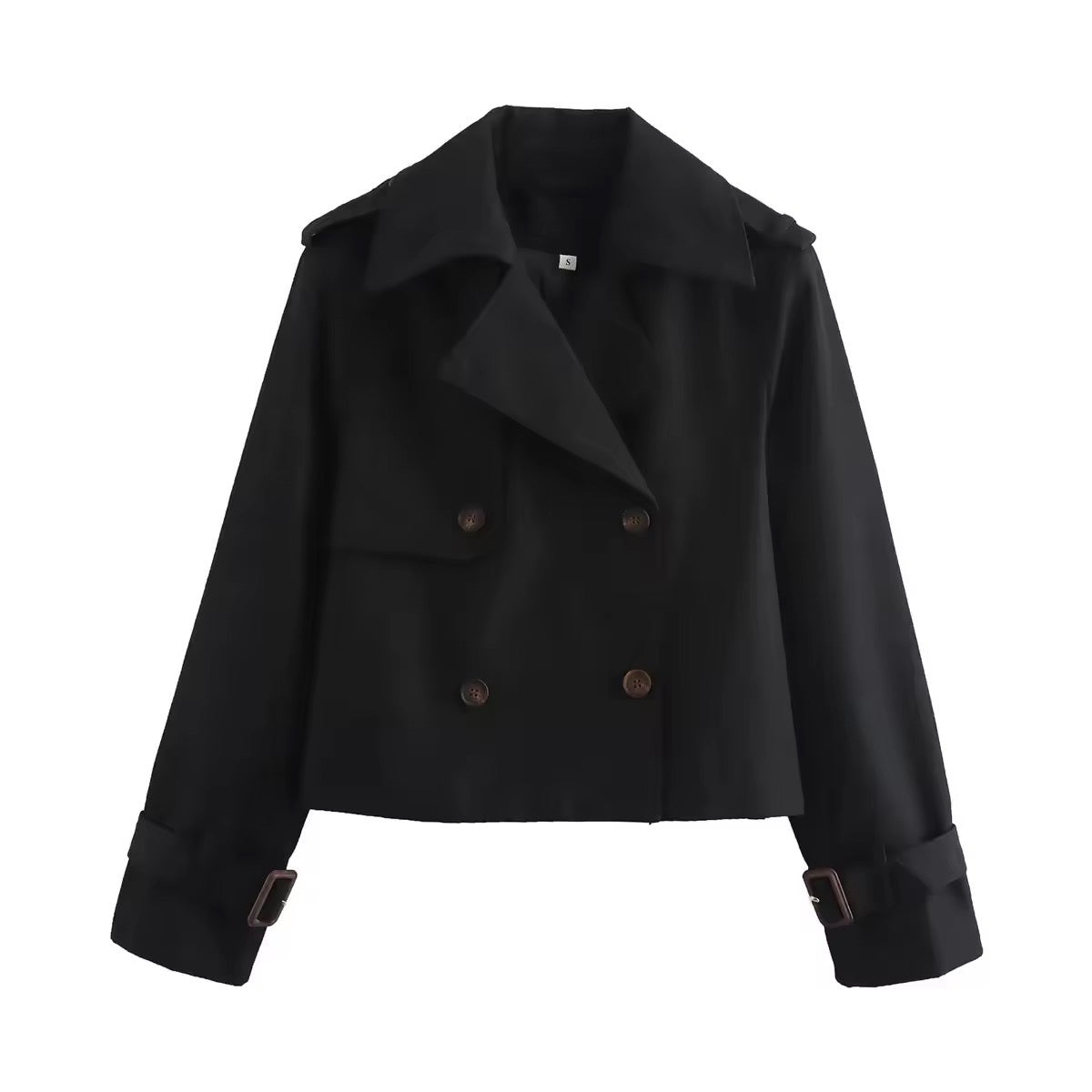 Women's Cropped Trench Coat – Short Double-Breasted Transitional Jacket