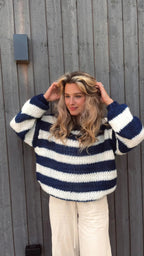 Women's Striped Knit Sweater – Wide Sleeve Oversized Pullover