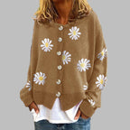 Women's Floral Round Neck Cardigan – Long Sleeve Knit Cardigan