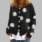 Women's Floral Round Neck Cardigan – Long Sleeve Knit Cardigan