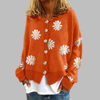 Women's Floral Round Neck Cardigan – Long Sleeve Knit Cardigan