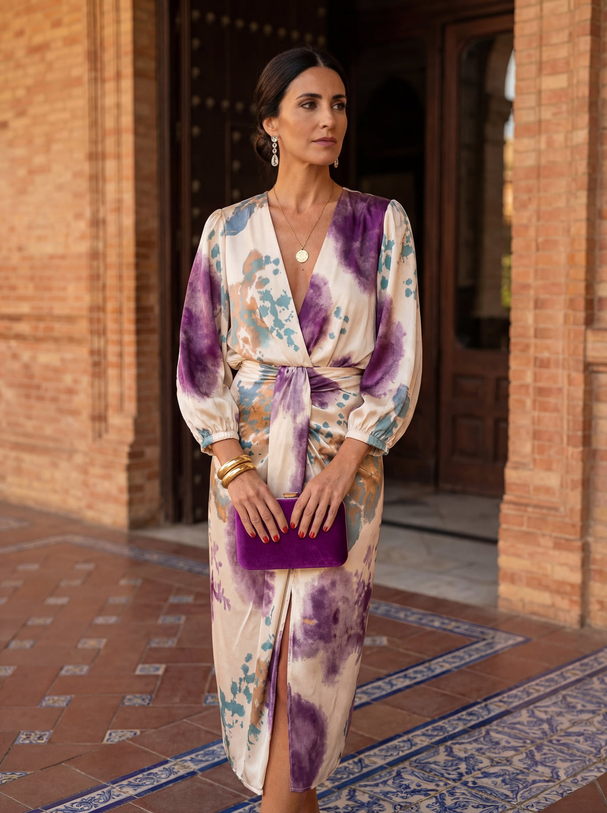 Women's Wrap Style Midi Dress – Belted V-Neck Occasion Dress