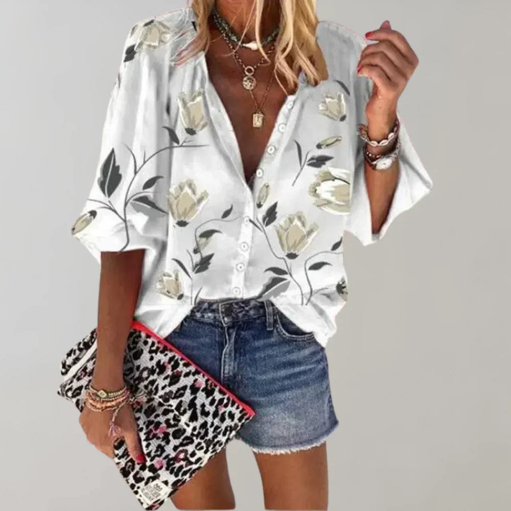 Women's Floral Summer Blouse – Relaxed Longline Print Blouse
