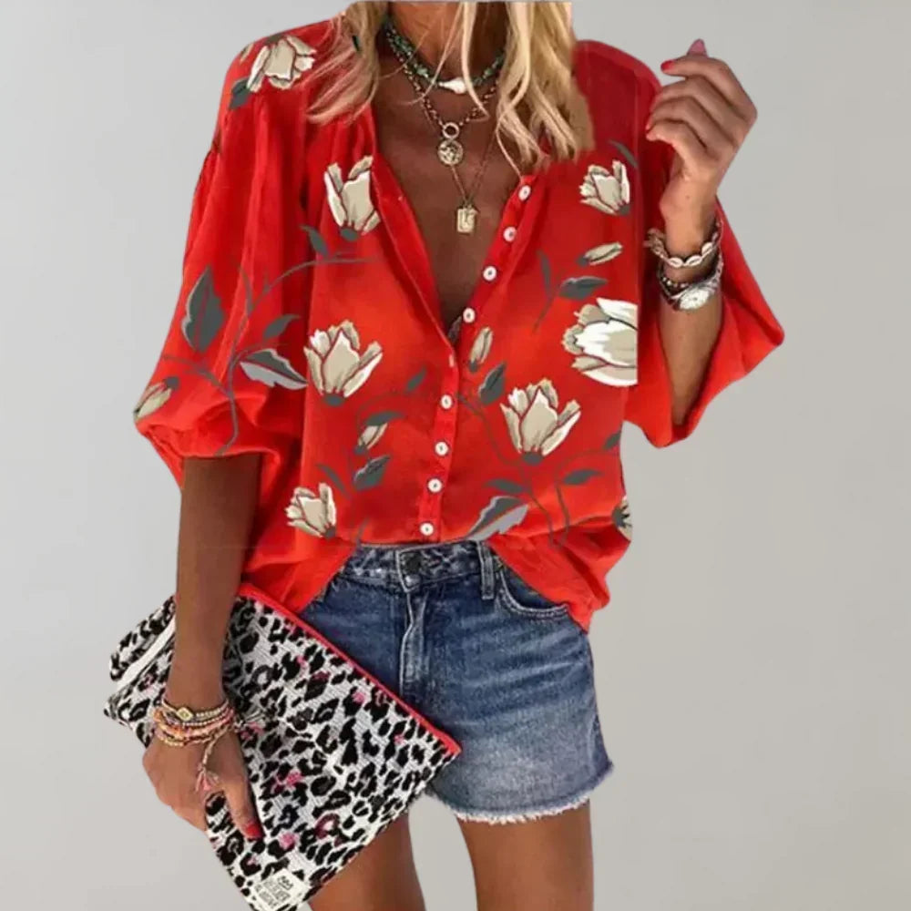 Women's Floral Summer Blouse – Relaxed Longline Print Blouse