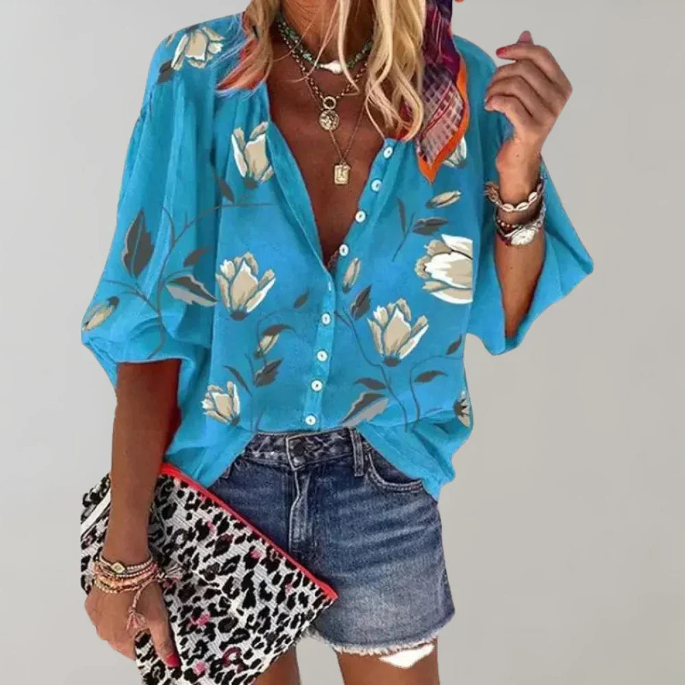 Women's Floral Summer Blouse – Relaxed Longline Print Blouse