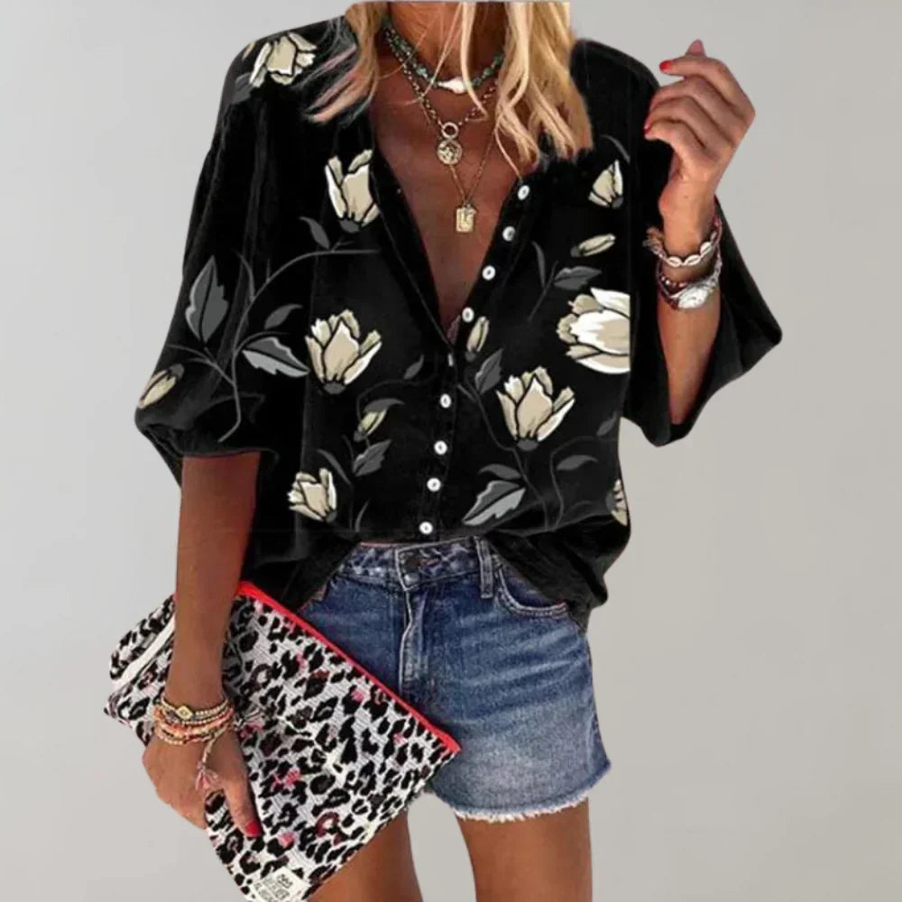 Women's Floral Summer Blouse – Relaxed Longline Print Blouse
