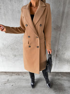Women's Tailored Long Coat – Double-Breasted Winter Overcoat