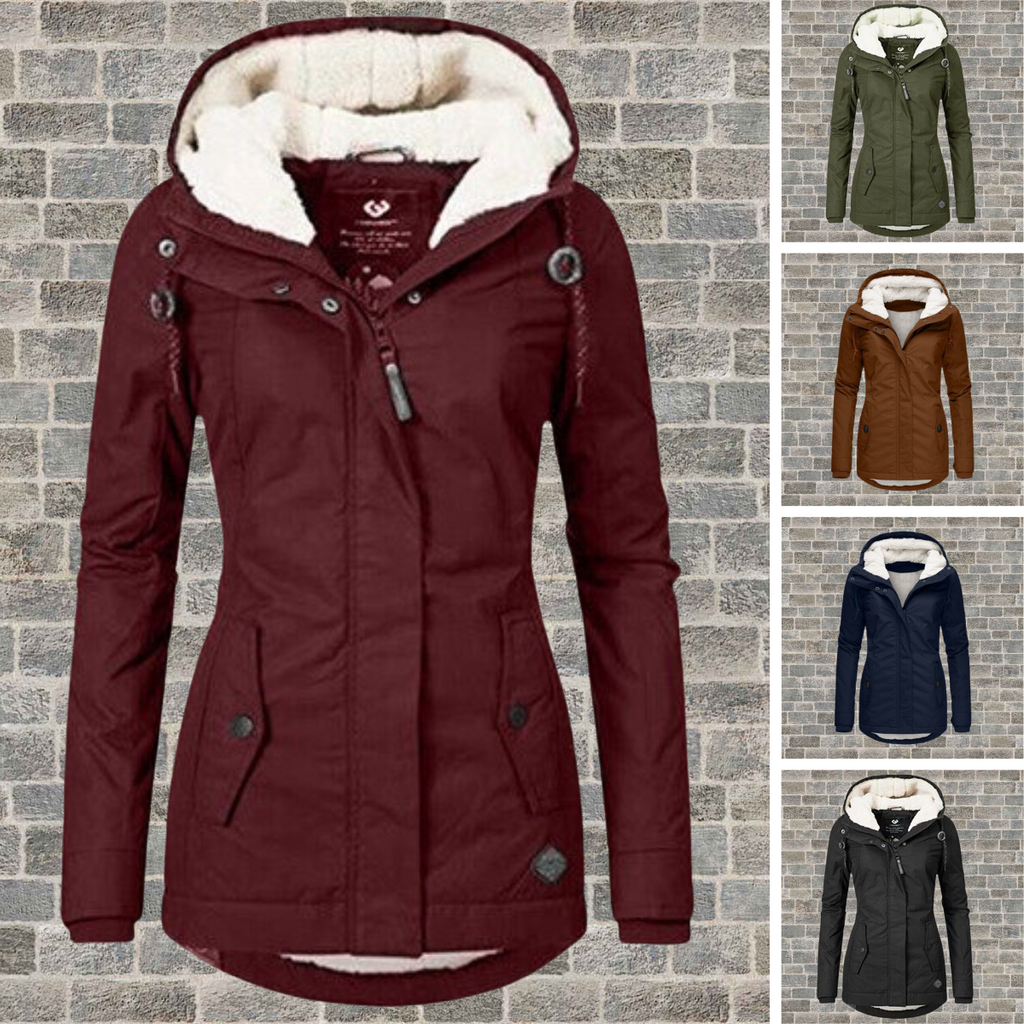 Women's Pleated Hooded Winter Coat – Button Front Longline Pocket Coat