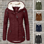 Women's Pleated Hooded Winter Coat – Button Front Longline Pocket Coat