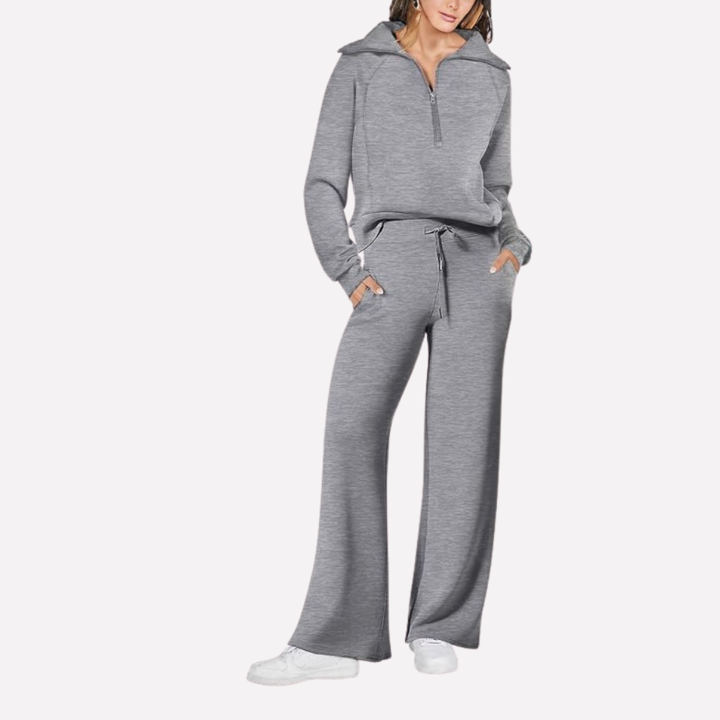 Women's Travel Pants Set – Relaxed Top & Wide Leg Matching Set