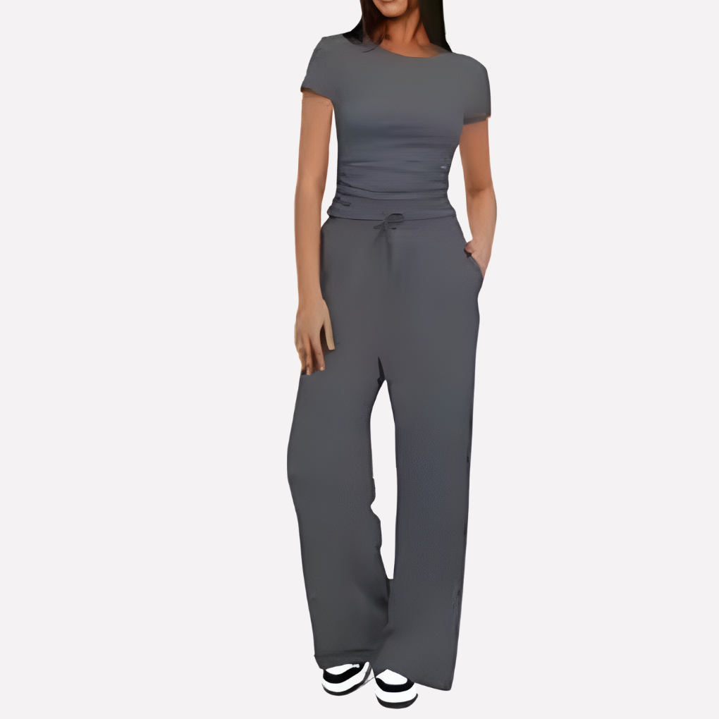Women's Ruffle Top Pants Set – Cropped Top & Wide Leg Lounge Set