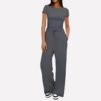 Women's Ruffle Top Pants Set – Cropped Top & Wide Leg Lounge Set