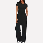 Women's Ruffle Top Pants Set – Cropped Top & Wide Leg Lounge Set