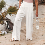 Women's High Rise Palazzo Pants – Elastic Waist Wide Leg Flowy Trousers