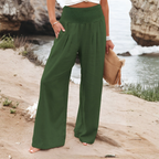 Women's High Rise Palazzo Pants – Elastic Waist Wide Leg Flowy Trousers