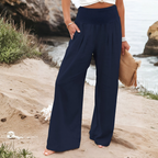 Women's High Rise Palazzo Pants – Elastic Waist Wide Leg Flowy Trousers