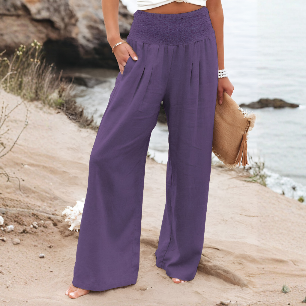 Women's High Rise Palazzo Pants – Elastic Waist Wide Leg Flowy Trousers