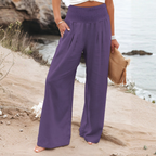Women's High Rise Palazzo Pants – Elastic Waist Wide Leg Flowy Trousers