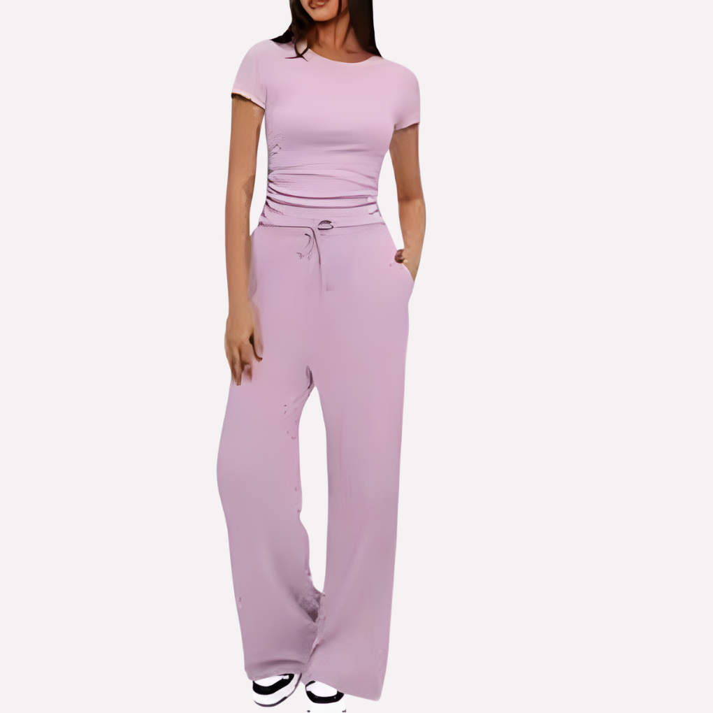 Women's Ruffle Top Pants Set – Cropped Top & Wide Leg Lounge Set