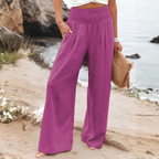 Women's High Rise Palazzo Pants – Elastic Waist Wide Leg Flowy Trousers
