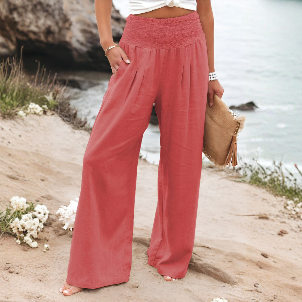 Women's High Rise Palazzo Pants – Elastic Waist Wide Leg Flowy Trousers