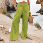 Women's High Rise Palazzo Pants – Elastic Waist Wide Leg Flowy Trousers
