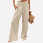 Women's High Rise Palazzo Pants – Elastic Waist Wide Leg Flowy Trousers