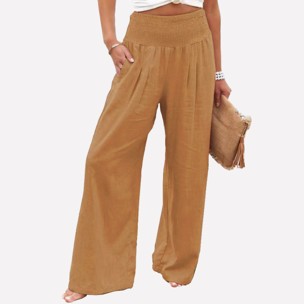 Women's High Rise Palazzo Pants – Elastic Waist Wide Leg Flowy Trousers