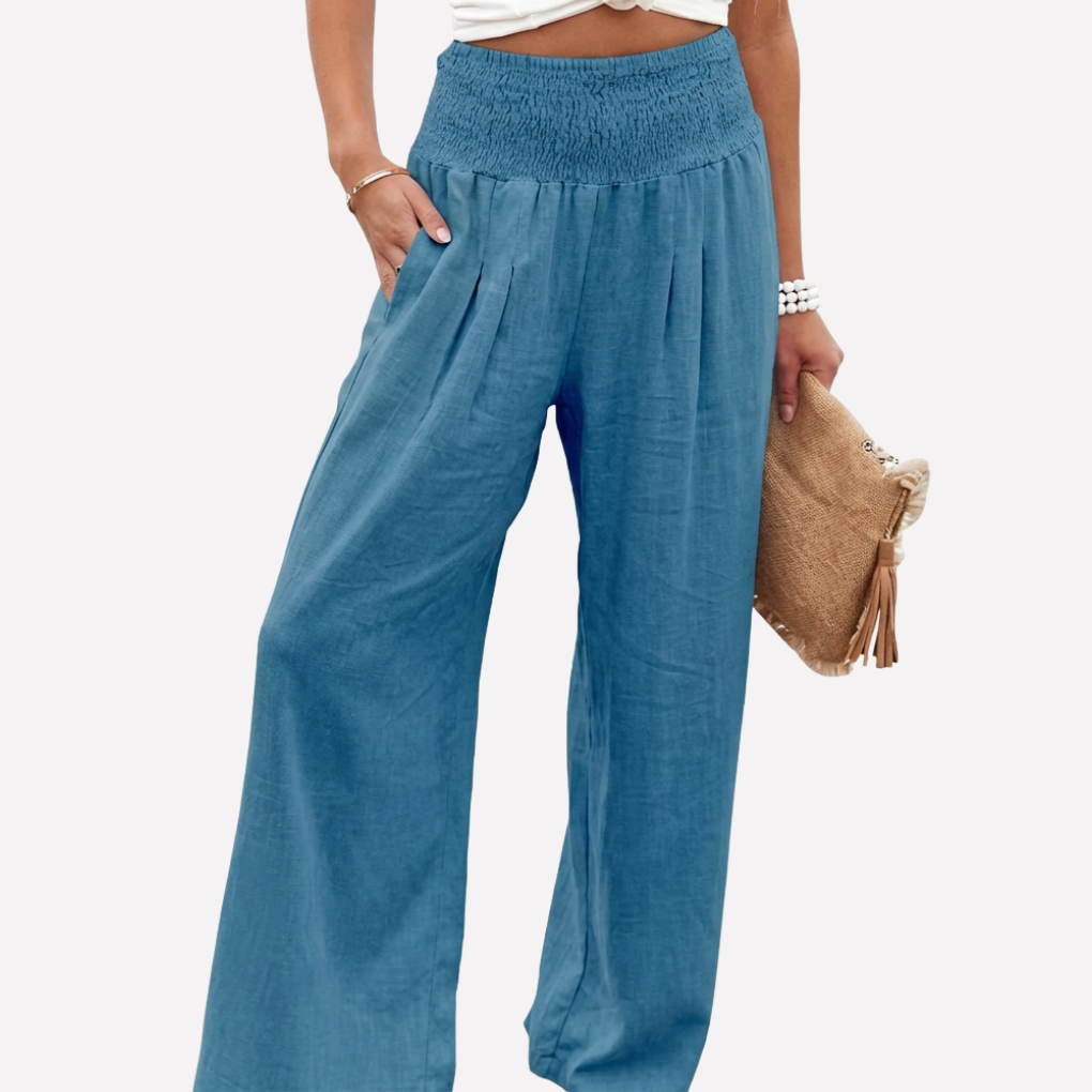 Women's High Rise Palazzo Pants – Elastic Waist Wide Leg Flowy Trousers