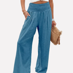 Women's High Rise Palazzo Pants – Elastic Waist Wide Leg Flowy Trousers