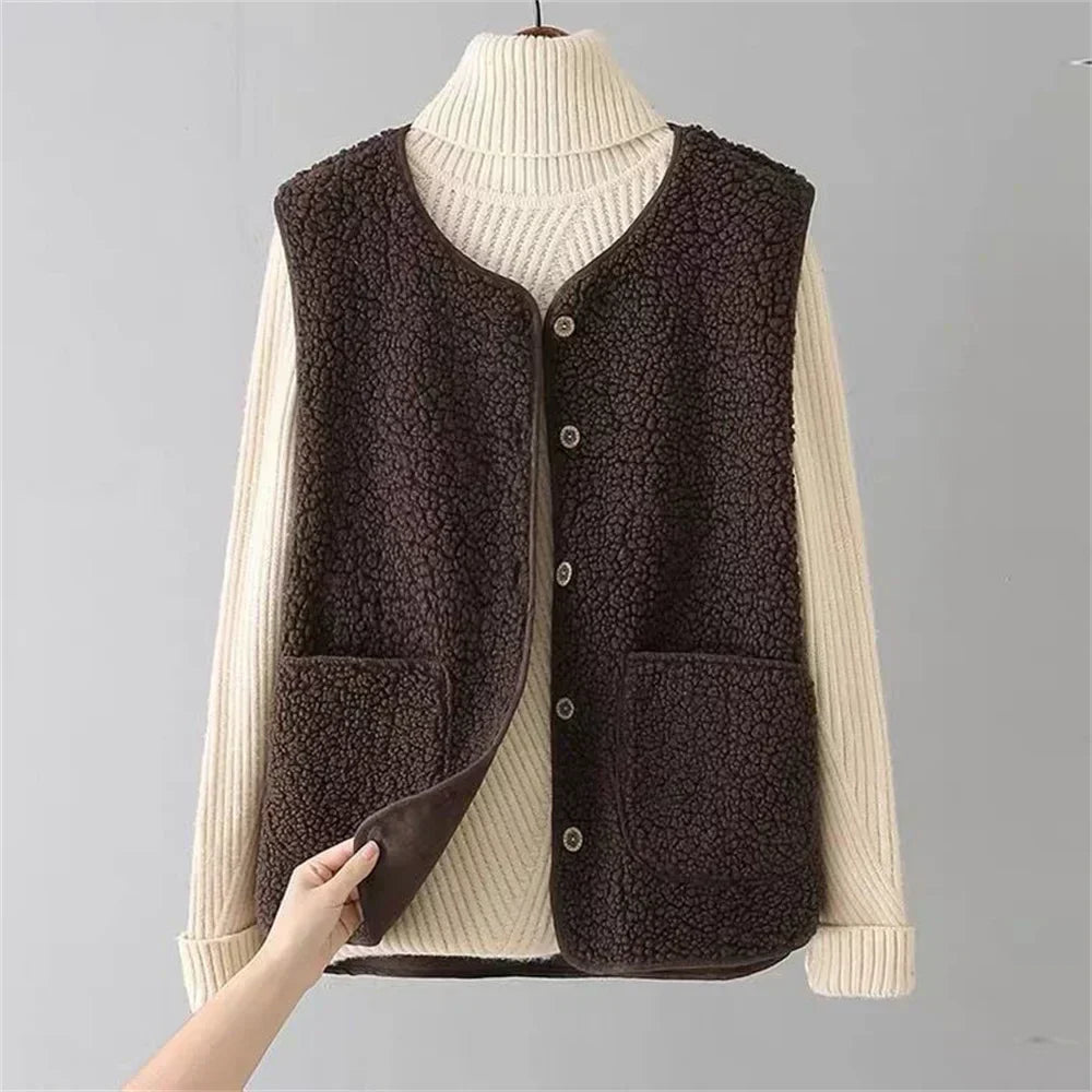 Women's Button Front Vest – Relaxed Pocket Layering Gilet