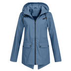 Women's Hooded Pocket Jacket – Mid-Length Zip-Up Outdoor Jacket